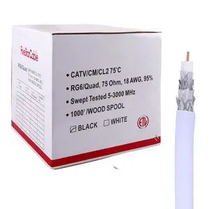 Cable 1000 ft. RG6 Quad Shielded Coaxial Cable for use with Audio, Video, and CATV/MATV Transmissions. White Cable 1000 ft. RG6 Quad Shielded Coaxial Cable for use with Audio, Video, and CATV/MATV Transmissions. White
