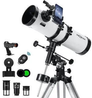 Telescope 130EQ Astronomical Reflector Telescope - Manual Equatorial Telescope for Adults Astronomy. Comes with 2X Barlow Lens Phone Adapter and Moon Filter, Wireless Control Telescope 130EQ Astronomical Reflector Telescope - Manual Equatorial Telescope for Adults Astronomy. Comes with 2X Barlow Lens Phone Adapter and Moon Filter, Wireless Control
