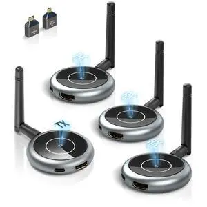 Wireless HDMI Transmitter and 3 Receivers, 656FT/200M Range, 4K Decode 1080P@60Hz, Plug & Play for Multi-Room TV, Ultra-Low Lag, Support 8 RX, 5.8G/2.4G Extender for PC/Laptop/TV Box/Projector Wireless HDMI Transmitter and 3 Receivers, 656FT/200M Range, 4K Decode 1080P@60Hz, Plug & Play for Multi-Room TV, Ultra-Low Lag, Support 8 RX, 5.8G/2.4G Extender for PC/Laptop/TV Box/Projector