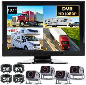 4-Camera Wired Backup Camera System for Truck & RV, 10.1" 1080P Quad Split Monitor, DVR Recording, Night Vision, Waterproof Vibration-Proof for Trailer, Tractor & Heavy Equipment 4-Camera Wired Backup Camera System for Truck & RV, 10.1" 1080P Quad Split Monitor, DVR Recording, Night Vision, Waterproof Vibration-Proof for Trailer, Tractor & Heavy Equipment