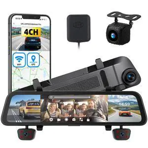 Rear View Mirror Camera 4 Channel Mirror Dash Cam 1080P Front Rear Inside Cameras for Car 12 HD IPS Touchscreen IR Night Vision WiFi GPS G-Sensor Loop Record Reverse Assist Parking Monitoring Rear View Mirror Camera 4 Channel Mirror Dash Cam 1080P Front Rear Inside Cameras for Car 12 HD IPS Touchscreen IR Night Vision WiFi GPS G-Sensor Loop Record Reverse Assist Parking Monitoring