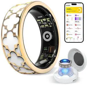 Smart Health Ring for Women & Men,Fitness Tracker Ring,with Heart Rate,Sleep,Blood Oxygen, BloodPressure,HRV & Cycles,IP68 Waterproof,iOS/Android, No Subscription.(White,12) Smart Health Ring for Women & Men,Fitness Tracker Ring,with Heart Rate,Sleep,Blood Oxygen, BloodPressure,HRV & Cycles,IP68 Waterproof,iOS/Android, No Subscription.(White,12)