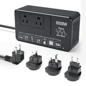1600W 220V to 110V Converter for European International Travel, Universal Power Plug Adapter Voltage Converter US to Europe, Plug & Play, No Limitations - Power Any American Appliances Overseas 1600W 220V to 110V Converter for European International Travel, Universal Power Plug Adapter Voltage Converter US to Europe, Plug & Play, No Limitations - Power Any American Appliances Overseas