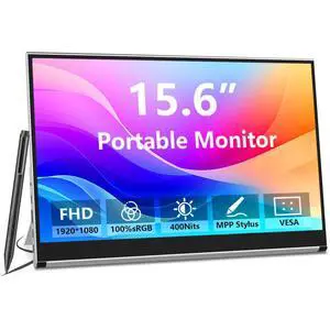 Portable Monitor Touchscreen, 15.6 Inch 1080P External Monitor with MPP Stylus Included, IPS, FHD, 100% sRGB, 400 Nits, Built-in Stand, USB-C/HDMI/Mini DP for Laptop, PC, Mac, Surface, Console Portable Monitor Touchscreen, 15.6 Inch 1080P External Monitor with MPP Stylus Included, IPS, FHD, 100% sRGB, 400 Nits, Built-in Stand, USB-C/HDMI/Mini DP for Laptop, PC, Mac, Surface, Console