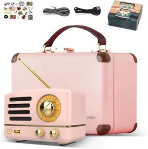 Portable Bluetooth Speaker, OTR Metal Retro Small Wireless Speaker, FM Radio with Antenna AUX, 10h+ Long Playtime, High Fidelity Stereo Audio with Suitcase, Room Office Decor, Festival Gift Portable Bluetooth Speaker, OTR Metal Retro Small Wireless Speaker, FM Radio with Antenna AUX, 10h+ Long Playtime, High Fidelity Stereo Audio with Suitcase, Room Office Decor, Festival Gift