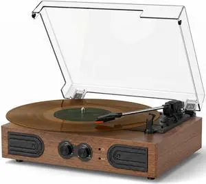 Vinyl Record Player, Vintage Walnut, Built-in Speakers, 3-Speed Belt-Drive Turntable for Beginners, Easy Plug & Play Setup,Vintage Style Record Player Gift Vinyl Record Player, Vintage Walnut, Built-in Speakers, 3-Speed Belt-Drive Turntable for Beginners, Easy Plug & Play Setup,Vintage Style Record Player Gift