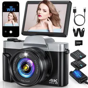4K Digital Camera with WiFi 64MP Autofocus Vlogging Cameras for Photography | Compact Travel Cameras, Point and Shoot Camera for Beginner, 3" 180° Flip Screen 16X Zoom Flash Anti-Shake, Easy to Use 4K Digital Camera with WiFi 64MP Autofocus Vlogging Cameras for Photography | Compact Travel Cameras, Point and Shoot Camera for Beginner, 3" 180° Flip Screen 16X Zoom Flash Anti-Shake, Easy to Use