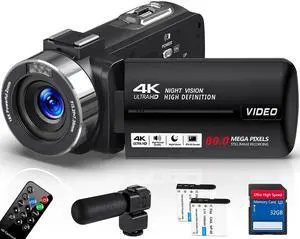 Camcorder Video Camera 4K Ultra 80MP Vlogging Camera for YouTube IR Night Vision Camera 18X Digital Zoom 3.0 IPS Screen Video Recorder with 32GB SD Card, 2 Batteries, Microphone and Remote Control Camcorder Video Camera 4K Ultra 80MP Vlogging Camera for YouTube IR Night Vision Camera 18X Digital Zoom 3.0 IPS Screen Video Recorder with 32GB SD Card, 2 Batteries, Microphone and Remote Control