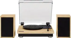 CR6043A-NA Brio Bluetooth Turntable Shelf System with Included Speakers, Natural CR6043A-NA Brio Bluetooth Turntable Shelf System with Included Speakers, Natural