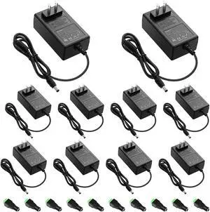 12V 3A Power Supply DC 12 Volt 3A 36W AC/DC Power Adapter 100~240V AC to DC 12V Converter LED Driver Transformer 5.5mmx2.5mm for LED Strip Light CCTV Cameras System Printer,10-Pack 12V 3A Power Supply DC 12 Volt 3A 36W AC/DC Power Adapter 100~240V AC to DC 12V Converter LED Driver Transformer 5.5mmx2.5mm for LED Strip Light CCTV Cameras System Printer,10-Pack