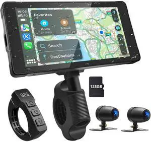 Premium Motorcycle Dash Cam DVR: Wireless Motorcycle Carplay & Android Auto, TPMS, 1080P HD Dash Cam Front and Rear, 5.5" Touch Screen, Bluetooth, Waterproof, 128GB TF Card, Siri & Google Voice Premium Motorcycle Dash Cam DVR: Wireless Motorcycle Carplay & Android Auto, TPMS, 1080P HD Dash Cam Front and Rear, 5.5" Touch Screen, Bluetooth, Waterproof, 128GB TF Card, Siri & Google Voice