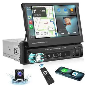 Single Din Carplay Car Stereo with Bluetooth AHD Backup Camera, 7 Inch flip Out Touch Screen Car Radio MP5 Player Support Android Auto, Mirror Link, USB, TF, FM Radio, Aux-in, SWC Single Din Carplay Car Stereo with Bluetooth AHD Backup Camera, 7 Inch flip Out Touch Screen Car Radio MP5 Player Support Android Auto, Mirror Link, USB, TF, FM Radio, Aux-in, SWC