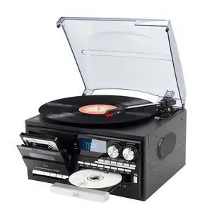 EU Plug 9 in 1 Record Player Bluetooth 3 Speed Turntable Built in Speakers AM FM Radio CD Cassette USB SD Playback Remote Control EU Plug 9 in 1 Record Player Bluetooth 3 Speed Turntable Built in Speakers AM FM Radio CD Cassette USB SD Playback Remote Control