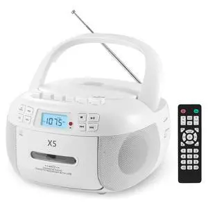 Portable CD and Cassette Player Combo Boombox with AM FM Radio | CD Cassette Player with Bluetooth, Remote Control, Tape Recording, AUX/TF/USB/MP3 Playback, AC/DC Powered, Gift for Seniors Portable CD and Cassette Player Combo Boombox with AM FM Radio | CD Cassette Player with Bluetooth, Remote Control, Tape Recording, AUX/TF/USB/MP3 Playback, AC/DC Powered, Gift for Seniors