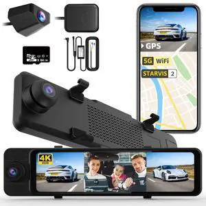 3 Channel Rear View Mirror Camera, 4K+1080P+1080P Front Inside and Rear | 12" Touch Screen Car Camera, Backup Camera with 5GHz WiFi GPS, 24H Parking Mode, HDR Night Vision, G Sensor, Free 64G Card 3 Channel Rear View Mirror Camera, 4K+1080P+1080P Front Inside and Rear | 12" Touch Screen Car Camera, Backup Camera with 5GHz WiFi GPS, 24H Parking Mode, HDR Night Vision, G Sensor, Free 64G Card