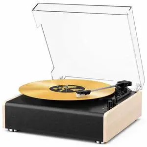 Bluetooth Vinyl Record Player with Built-in Stereo Speakers, 3-Speed Belt-Drive Turntable for 7/10/12 Inch Vinyl Records, Magnetic Cartridge, RCA Out, AUX in, Headphone Jack, Vintage White Phonograph Bluetooth Vinyl Record Player with Built-in Stereo Speakers, 3-Speed Belt-Drive Turntable for 7/10/12 Inch Vinyl Records, Magnetic Cartridge, RCA Out, AUX in, Headphone Jack, Vintage White Phonograph