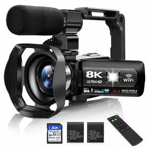 8K Video Camera, 48MP Vlogging Camcorder With IR Night Vision for Youtubers | WiFi,3" Touch Screen, 18X Digital Zoom, Fill Light, Microphone, Stabilizer, Remote Control, 2 Batteries 8K Video Camera, 48MP Vlogging Camcorder With IR Night Vision for Youtubers | WiFi,3" Touch Screen, 18X Digital Zoom, Fill Light, Microphone, Stabilizer, Remote Control, 2 Batteries
