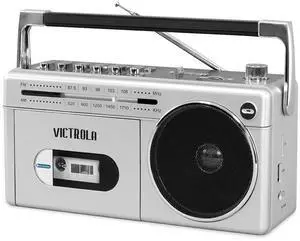VBB-25-SLV Mini Bluetooth Boombox with Cassette Player, Recorder and Am/FM Radio, Silver VBB-25-SLV Mini Bluetooth Boombox with Cassette Player, Recorder and Am/FM Radio, Silver