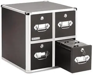 4-Drawer CD File Cabinet, Locking DVD & CD Storage Box, Black | Locking filing unit holds hundreds of discs with no cases, key lock keeps media secure, sturdy steel corners, black finish 4-Drawer CD File Cabinet, Locking DVD & CD Storage Box, Black | Locking filing unit holds hundreds of discs with no cases, key lock keeps media secure, sturdy steel corners, black finish