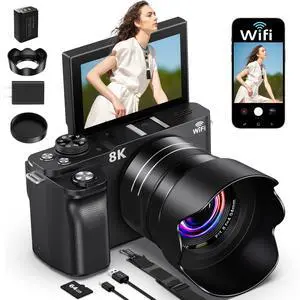 8K Digital Camera, 88MP Cameras for Photography, WiFi Vlogging Camera for YouTube with 3" 180° Flip Screen, 18X Zoom UHD Autofocus Video Camara with Lens Hood, 64GB Card 8K Digital Camera, 88MP Cameras for Photography, WiFi Vlogging Camera for YouTube with 3" 180° Flip Screen, 18X Zoom UHD Autofocus Video Camara with Lens Hood, 64GB Card