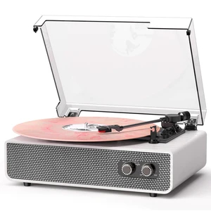 Vinyl Record Player with Upgraded Built-in Speakers, 3-Speed Belt-Driven Bluetooth Turntable for Vinyl Records, White Wood Grain Vintage Phonograph with RCA Out & AUX in, Auto Stop, MDF Cabinet Vinyl Record Player with Upgraded Built-in Speakers, 3-Speed Belt-Driven Bluetooth Turntable for Vinyl Records, White Wood Grain Vintage Phonograph with RCA Out & AUX in, Auto Stop, MDF Cabinet