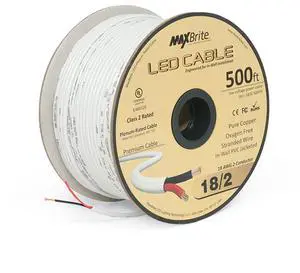 18AWG LED Cable/Speaker Wire 2 Conductor in-Wall Plenum Rated Jacketed, Low Voltage Wiring, UL Class 2 Certified - 500 ft Spool 18AWG LED Cable/Speaker Wire 2 Conductor in-Wall Plenum Rated Jacketed, Low Voltage Wiring, UL Class 2 Certified - 500 ft Spool