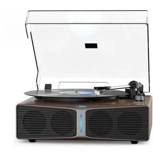 Vinyl Record Player with Built-in Speakers, Bluetooth 5.4 Input Turntable for Vinyl Records, Magnetic Cartridge, 33/45 RPM Belt Drive, RCA Out, Adjustable 3-Level Light Bar, Walnut Brown | Adjustable Vinyl Record Player with Built-in Speakers, Bluetooth 5.4 Input Turntable for Vinyl Records, Magnetic Cartridge, 33/45 RPM Belt Drive, RCA Out, Adjustable 3-Level Light Bar, Walnut Brown | Adjustable
