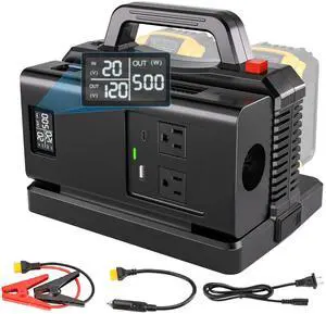 500W Pure Sine Wave Power Inverter for DeWalt 20V Battery, 2-Ports DC 20V to AC(2 Outlets) 120V Car Charger Plug Inverter Adapter Converter for Camping, Travel, Emergencies(Tool Only) 500W Pure Sine Wave Power Inverter for DeWalt 20V Battery, 2-Ports DC 20V to AC(2 Outlets) 120V Car Charger Plug Inverter Adapter Converter for Camping, Travel, Emergencies(Tool Only)