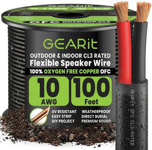 Outdoor Speaker Wire CL3 Rated, 10 Gauge Speaker Wire, Speaker Cable 100 ft for Outdoor Speakers, Patio, Garden, Backyard Audio, Direct Burial in Ground/in Wall, OFC (Black, 2-Conductors) Outdoor Speaker Wire CL3 Rated, 10 Gauge Speaker Wire, Speaker Cable 100 ft for Outdoor Speakers, Patio, Garden, Backyard Audio, Direct Burial in Ground/in Wall, OFC (Black, 2-Conductors)