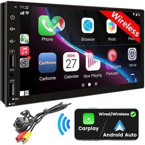 Wireless Carplay Double Din Car Stereo with Android Auto | 7inch Touch Screen Car Radio with Backup Camera, Car Audio Receiver, Bluetooth, Mirrorlink, FM, SWC, 2 USB/AUX/Subwoofer Wireless Carplay Double Din Car Stereo with Android Auto | 7inch Touch Screen Car Radio with Backup Camera, Car Audio Receiver, Bluetooth, Mirrorlink, FM, SWC, 2 USB/AUX/Subwoofer