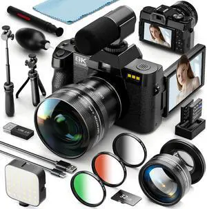 8K 64MP Digital Cameras for Photography,16X Zoom,3 Color Filters | 180°Flip Screen,2 Batteries, 32GB TF Card,WiFi,Microphone, Tripod, Wide & Macro Lens Kit,Vlogging and Travel,Beginners 8K 64MP Digital Cameras for Photography,16X Zoom,3 Color Filters | 180°Flip Screen,2 Batteries, 32GB TF Card,WiFi,Microphone, Tripod, Wide & Macro Lens Kit,Vlogging and Travel,Beginners