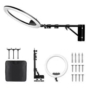 Ring Light Wall Mount with 3 Phone Holder 19", 45.7" Adjustable Boom Arm | 180° Rotatable Space-Saving Wall Mount Lighting Design for Photography, Makeup, Tattoo, Beauty Salon, Barber Studio Ring Light Wall Mount with 3 Phone Holder 19", 45.7" Adjustable Boom Arm | 180° Rotatable Space-Saving Wall Mount Lighting Design for Photography, Makeup, Tattoo, Beauty Salon, Barber Studio