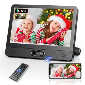 12" HD IPS Display Portable DVD Player, Wireless Screen Mirroring | Car DVD Player with HDMI Input and AV Output, Dual Power with Car Charger, AC Adapter, Supports CD/DVD/USB 12" HD IPS Display Portable DVD Player, Wireless Screen Mirroring | Car DVD Player with HDMI Input and AV Output, Dual Power with Car Charger, AC Adapter, Supports CD/DVD/USB