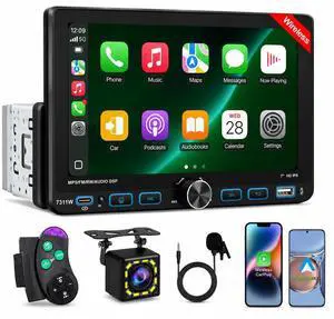 7" Single Din Car Stereo Radio with Wireless Apple CarPlay for Car | IPS Touchscreen,Bluetooth 5.2,Backup Camera,FM/AM/RDS,Android Auto,SWC,GPS Navigation,USB,Type-C Fast Charging,MIC 7" Single Din Car Stereo Radio with Wireless Apple CarPlay for Car | IPS Touchscreen,Bluetooth 5.2,Backup Camera,FM/AM/RDS,Android Auto,SWC,GPS Navigation,USB,Type-C Fast Charging,MIC