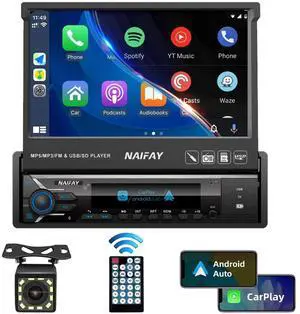 Single Din Flip Out Screen Car Stereo with Carplay & Android Auto | 7inch Single Din Touchscreen Car Stereo with Backup Camera, Bluetooth, FM Radio/Mirror Link/USB/AUX/TF/Subwoofer Single Din Flip Out Screen Car Stereo with Carplay & Android Auto | 7inch Single Din Touchscreen Car Stereo with Backup Camera, Bluetooth, FM Radio/Mirror Link/USB/AUX/TF/Subwoofer