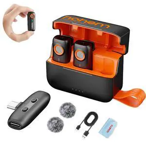 MIC-01 Wireless Lavalier Microphone, 3-Level Noise Cancelling Built-in TF Card Slot Remote Shutter Control Clip On/Magnet Mic for Smartphone Camera Laptop Tablet MIC-01 Wireless Lavalier Microphone, 3-Level Noise Cancelling Built-in TF Card Slot Remote Shutter Control Clip On/Magnet Mic for Smartphone Camera Laptop Tablet