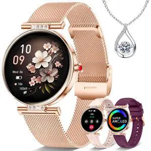 Smart Watch for Women 1.19 Small Screen AMOLED 2000 Nit-3 Band Rose Gold | Compatible iPhone & Android with Bluetooth Call/Heart Rate/SpO2/Sleep Monitor, 120+ Sports Modes Waterproof Fitness Tracker Smart Watch for Women 1.19 Small Screen AMOLED 2000 Nit-3 Band Rose Gold | Compatible iPhone & Android with Bluetooth Call/Heart Rate/SpO2/Sleep Monitor, 120+ Sports Modes Waterproof Fitness Tracker