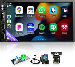 7 inch Double Din Car Stereo with Wireless Apple CarPlay Android Auto | Car Radio, Bluetooth 5.2, IPS 1024*600 Touchscreen, Backup Camera, FM Radio,Dual USB/Fast charging/Subwoofer/Car Play 7 inch Double Din Car Stereo with Wireless Apple CarPlay Android Auto | Car Radio, Bluetooth 5.2, IPS 1024*600 Touchscreen, Backup Camera, FM Radio,Dual USB/Fast charging/Subwoofer/Car Play