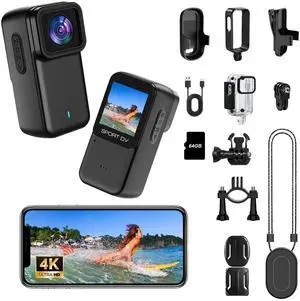 4K Mini Action Camera with Screen, Waterproof Body Camera with Wi-Fi, Thumb Cameras with Magnetic Mount, Small Body Cam for Vlogging, Portable POV Camcorder for Cycling, Travel, Outdoor Sports 64G 4K Mini Action Camera with Screen, Waterproof Body Camera with Wi-Fi, Thumb Cameras with Magnetic Mount, Small Body Cam for Vlogging, Portable POV Camcorder for Cycling, Travel, Outdoor Sports 64G