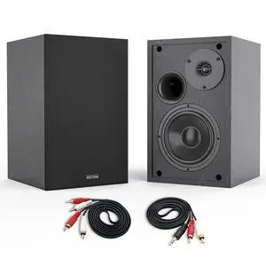 4 Inch Powered Bookshelf Speakers with Deep Bass, Bluetooth 5.0 Studio Monitor Speakers, 2.0 Neared Field Audio Speakers with 2 RCA Line Input, Set of 2 Black-New Model 4 Inch Powered Bookshelf Speakers with Deep Bass, Bluetooth 5.0 Studio Monitor Speakers, 2.0 Neared Field Audio Speakers with 2 RCA Line Input, Set of 2 Black-New Model