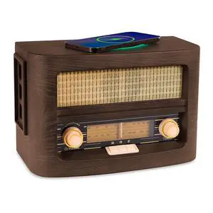 Vint Vintage Wood Retro Radio | Wireless Charging Pad | AM/FM Radio Speaker with Bluetooth & AUX Input | Mid-Century Modern Design | Handcrafted Ashtree Wood Exterior Vint Vintage Wood Retro Radio | Wireless Charging Pad | AM/FM Radio Speaker with Bluetooth & AUX Input | Mid-Century Modern Design | Handcrafted Ashtree Wood Exterior