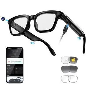 AI Smart Glasses with Camera, 8MP HD Camera Glasses for Women Men, Video Recording Sunglasses with Voice Assistant, Open-Ear Audio, Real-Time Translation for Life &Work Vlog, Black(3 Lenses) AI Smart Glasses with Camera, 8MP HD Camera Glasses for Women Men, Video Recording Sunglasses with Voice Assistant, Open-Ear Audio, Real-Time Translation for Life &Work Vlog, Black(3 Lenses)