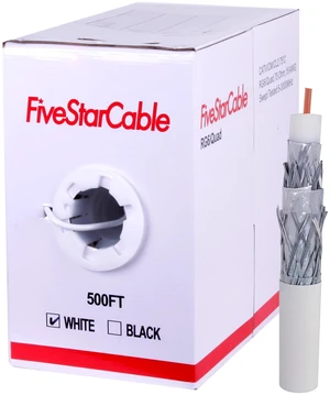 RG6 500ft Quad Shielded Coaxial Cable - Easy Pull Box, Black & White, ETL, CL2 Rated, 18 AWG, 75 Ohm, for HDTV, Satellite, Cable TV, Internet, and CCTV Installations (White, 500 Ft) RG6 500ft Quad Shielded Coaxial Cable - Easy Pull Box, Black & White, ETL, CL2 Rated, 18 AWG, 75 Ohm, for HDTV, Satellite, Cable TV, Internet, and CCTV Installations (White, 500 Ft)
