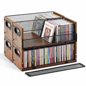 4 Pcs Wooden CD Storage Box with Metal Mesh Door, Retro Holder Removable Mesh Panels, Carry Handles, Holds 36 Discs, Rack for DVDs Cases Tapes, Vintage Desktop Organizer 4 Pcs Wooden CD Storage Box with Metal Mesh Door, Retro Holder Removable Mesh Panels, Carry Handles, Holds 36 Discs, Rack for DVDs Cases Tapes, Vintage Desktop Organizer