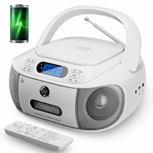 CD Cassette Player Combo, Rechargeable Boombox with Bluetooth 5.1, CD Player with Remote Control, Tape Recording, FM Radio, Super Bass, Stereo Sound, Aux/USB Drive, Headphones Jack -White CD Cassette Player Combo, Rechargeable Boombox with Bluetooth 5.1, CD Player with Remote Control, Tape Recording, FM Radio, Super Bass, Stereo Sound, Aux/USB Drive, Headphones Jack -White