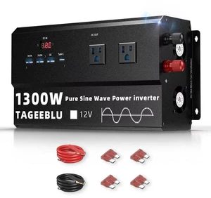1300 Watt Pure Sine Wave Power Inverter, 12V DC to 110V 120V AC Inverter for Car with 4 AC Outlets, 4 USB (30W QC & PD), LCD Display, 6200W Peak, Car Converter for Solar RV Camper Off-Grid 1300 Watt Pure Sine Wave Power Inverter, 12V DC to 110V 120V AC Inverter for Car with 4 AC Outlets, 4 USB (30W QC & PD), LCD Display, 6200W Peak, Car Converter for Solar RV Camper Off-Grid