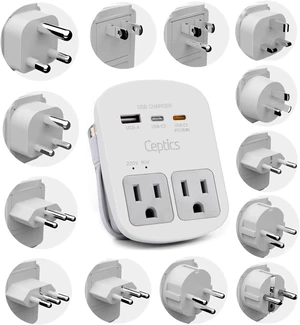 Universal Travel Adapter, 35W World Travel Adapter Kit - 2 USA sockets, USB-A, USBC, 1x PD 35W USB-C and USBC Cable, Perfect for Laptops, Cell Phones, Chargers - Surge Protection Universal Travel Adapter, 35W World Travel Adapter Kit - 2 USA sockets, USB-A, USBC, 1x PD 35W USB-C and USBC Cable, Perfect for Laptops, Cell Phones, Chargers - Surge Protection