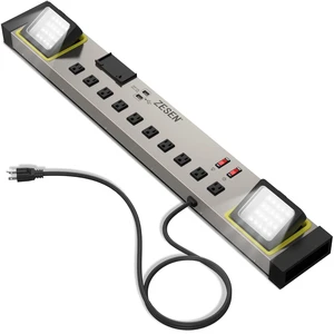 10-Outlet Power Strip with LED Worklight 4ft Cord, Heavy Duty Metal Wall Mount Workbench Power Strip for Workshop/Garage/Office/Home, ETL Listed 10-Outlet Power Strip with LED Worklight 4ft Cord, Heavy Duty Metal Wall Mount Workbench Power Strip for Workshop/Garage/Office/Home, ETL Listed