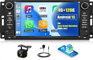 4+128G Car Radio Stereo for Jeep Grand Cherokee 2005-2011, 7" IPS Touch Screen Head Unit with Android 15 CarPlay Android Auto GPS Navigation Bluetooth FM Type-C HD Backup Camera 4+128G Car Radio Stereo for Jeep Grand Cherokee 2005-2011, 7" IPS Touch Screen Head Unit with Android 15 CarPlay Android Auto GPS Navigation Bluetooth FM Type-C HD Backup Camera