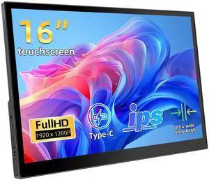 Portable Touchscreen Monitor 16 Inch 1920X1200P IPS Touch Screen Monitor with USB C HDMI Port, 350cd/m², External Monitors for Laptop PC Phones Computer PS4/5 Portable Touchscreen Monitor 16 Inch 1920X1200P IPS Touch Screen Monitor with USB C HDMI Port, 350cd/m², External Monitors for Laptop PC Phones Computer PS4/5